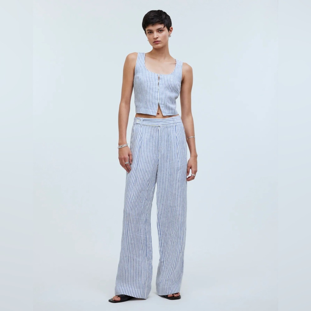 Madewell The Harlow Wide-Leg Pant in 100% Linen in Bluestone - Size 8
